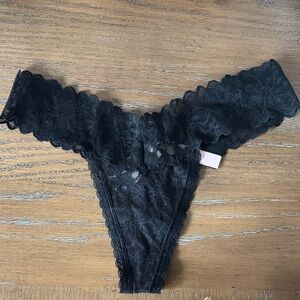 Victoria's Secret Black Floral Lace Thong Panty